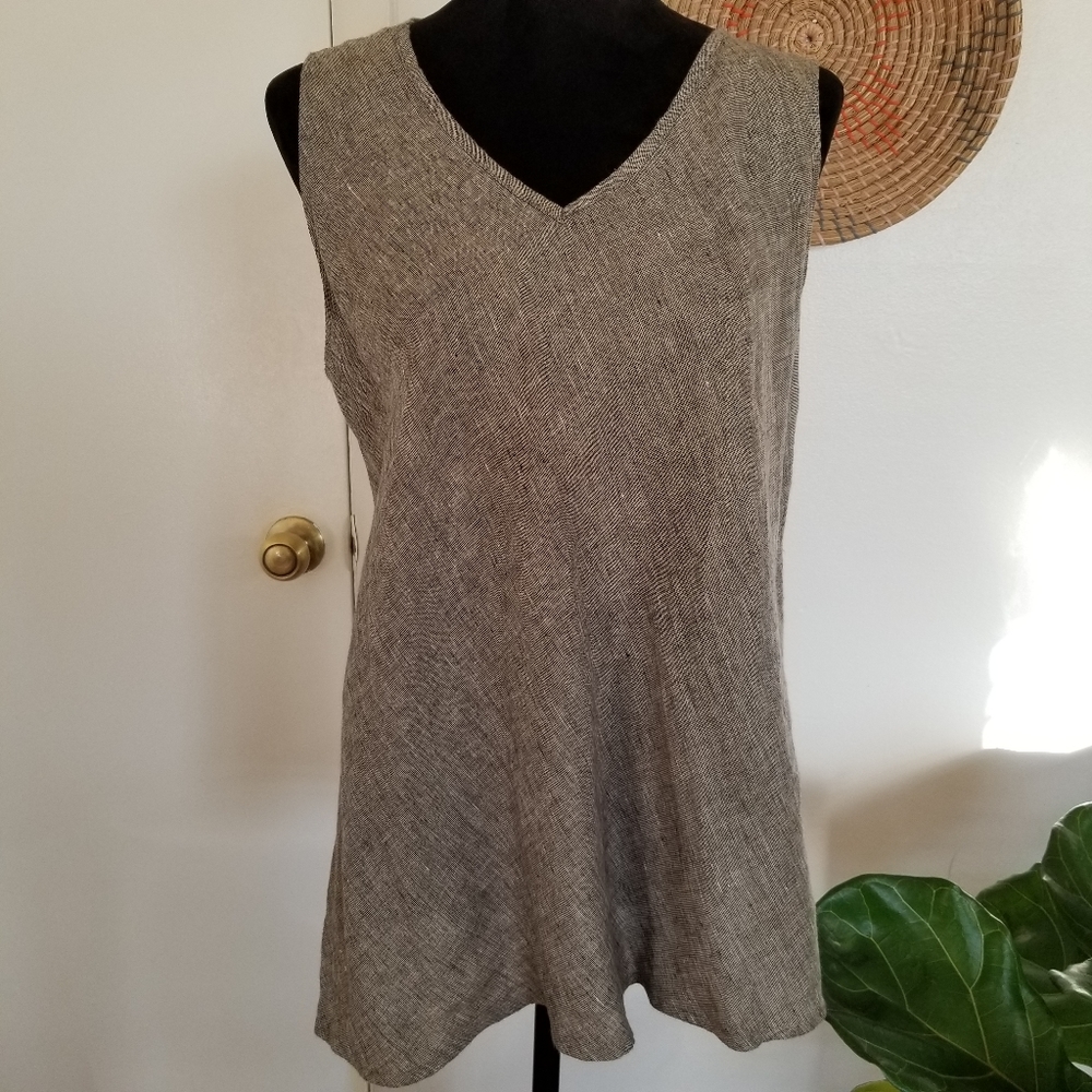 FLAX V-Neck Sleevless Linen Tunic Blouse